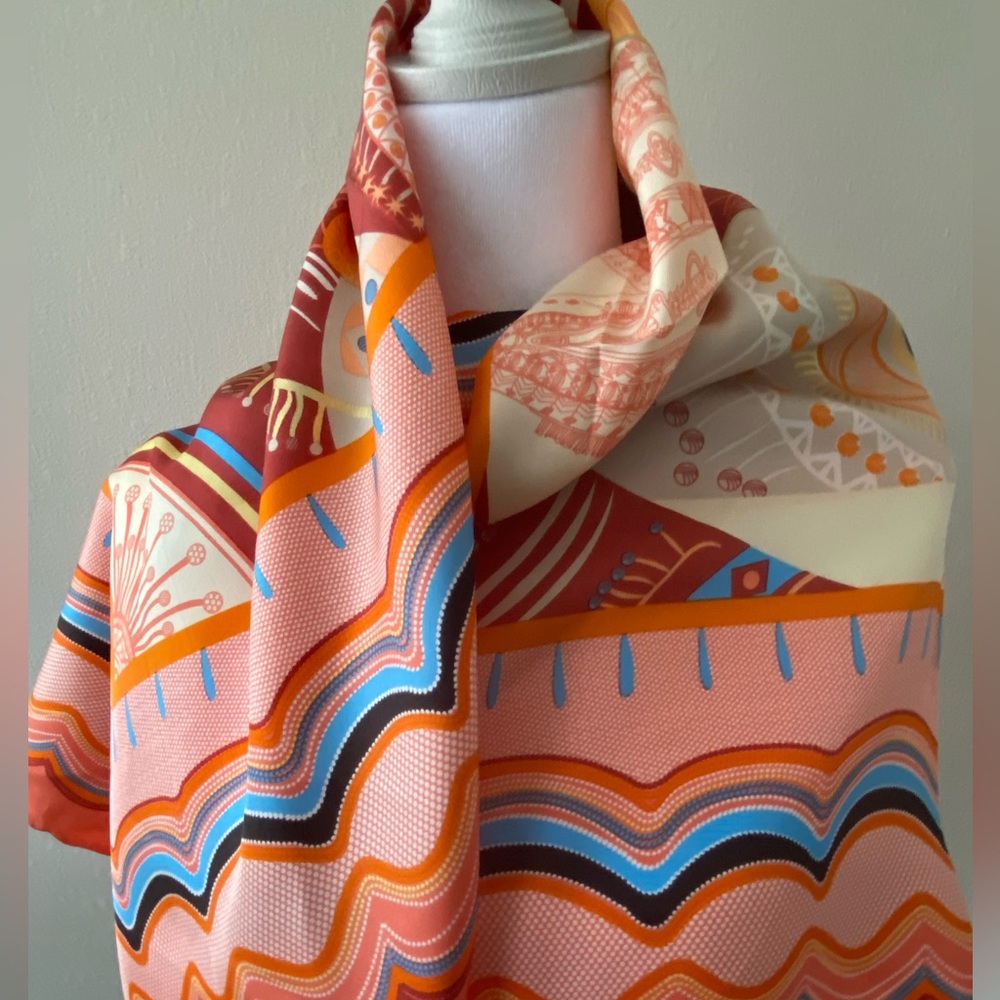One Life Scarf 100% Mulberry Silk Designer Bohemian 34”X34”